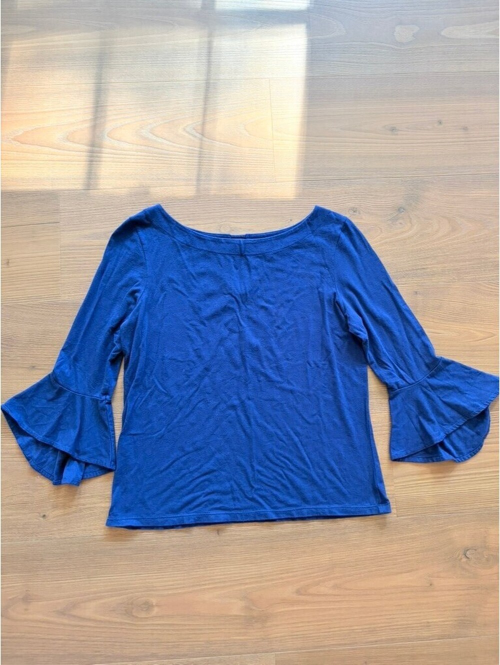 Lilly Pulitzer Fontaine Top boat-neck jersey Flounce sleeve navy Size XS